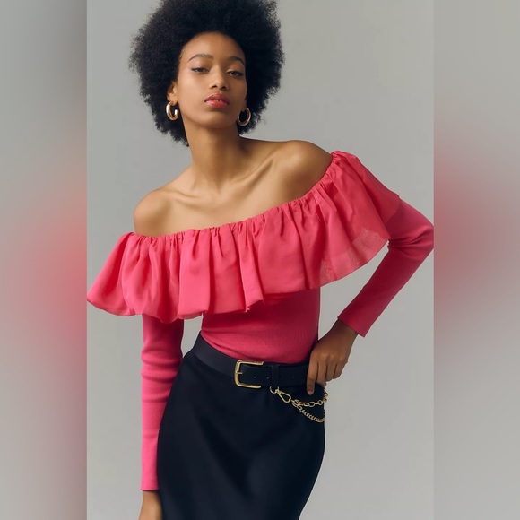 Anthropologie Tops - Anthropologie Off-The-Shoulder Organza Ruffle Top